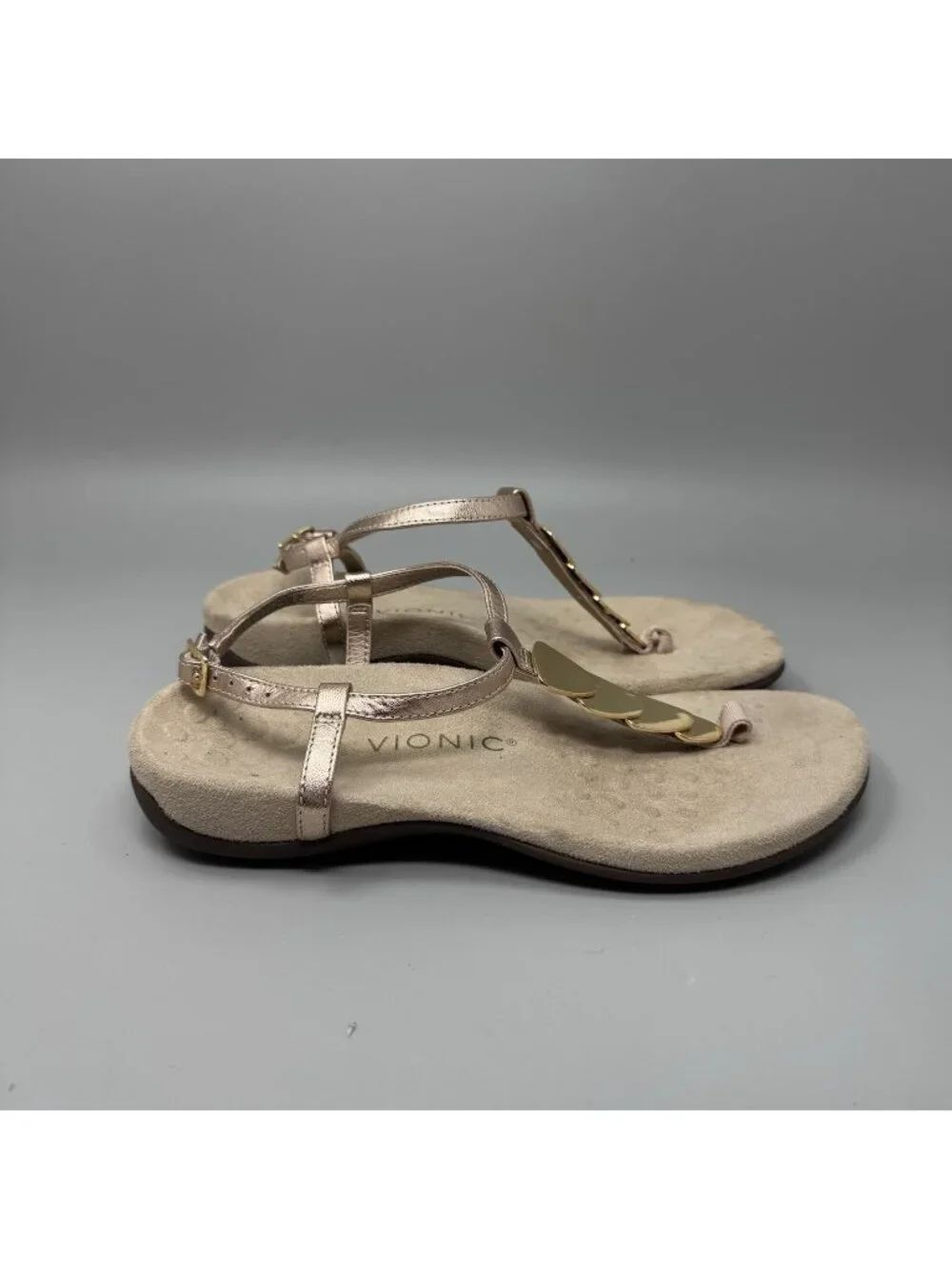 Vionic Miami Women's Sandals Size 7 Gold Tone Metallic Embellished Thong T Strap